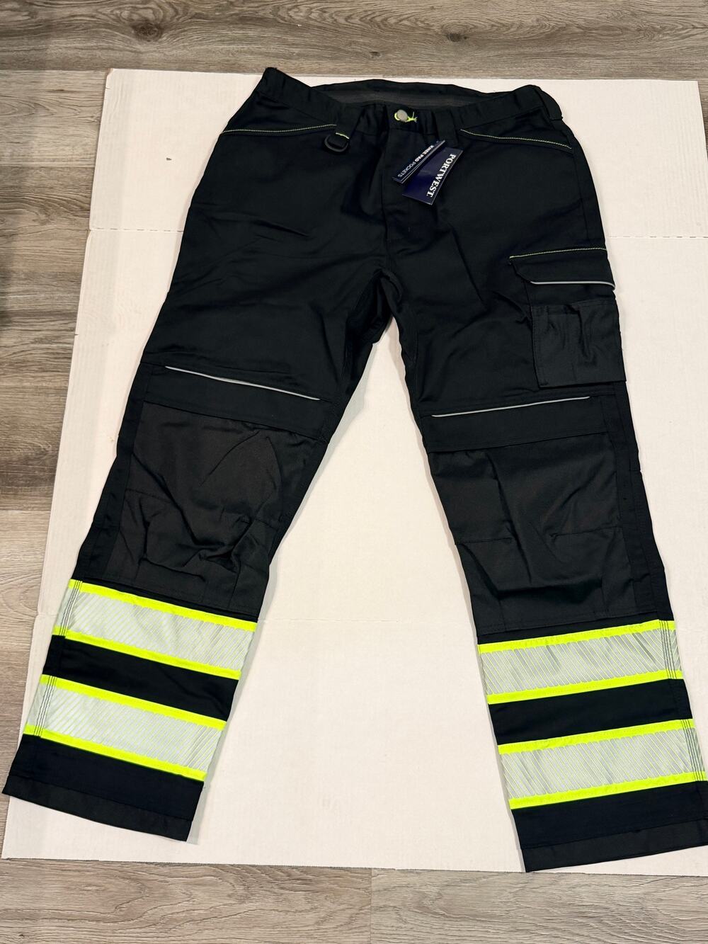 Portwest F142 Iona Plus Work Pants 38x31 NWT Black Hi Vis Reflective Cargo